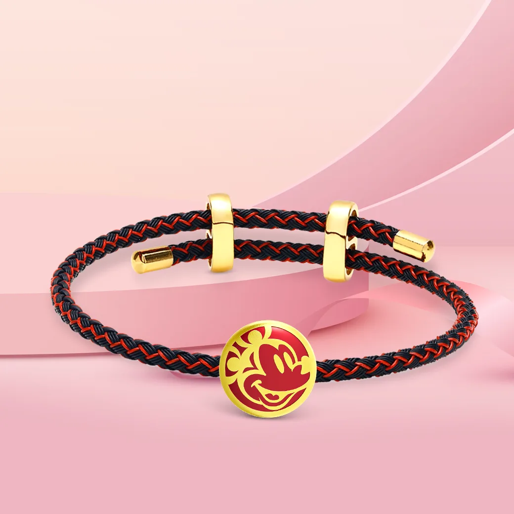 ภาพสร้อยข้อมือชาร์ม Disney Mickey Mouse Chinese Mickey Mouse Charm สีแดงดำ